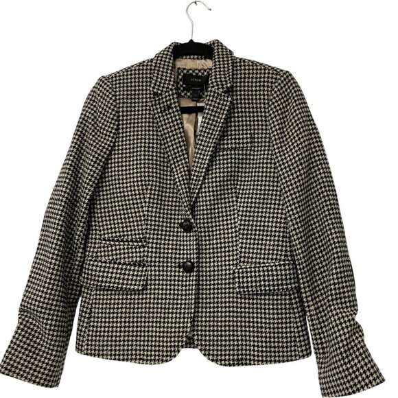 J. Crew Womens Schoolboy Tweed Blazer Suit Jacket Size 4 Houndstooth Black NWT - Picture 1 of 9